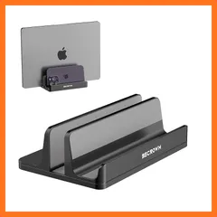 【新品】 BECROWM アップグレード版 縦置きノートパソコンスタンド 縦置きスタンド アルミ合金 クラムシェルスタンド 2台収納 ノートpcスタンド 幅調節可能 ホルダー タブレット/ノートパソコン縦置きスタンド MacBook Pro/Air Mic 0