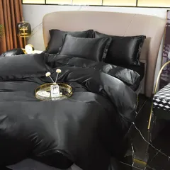 掛け布団カバー 布団カバー単品 寝具カバー 冷感 かけ布団カバー ツルツル Prime商品 ふとんかばー 光沢 シルク 無地 GraceVally おしゃれ シングル ブラック