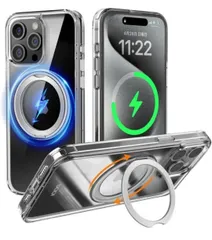 ★Sodi iPhone 15 Pro MAX ケース 360°回転スタンド カバー MagSafe対応 マグネット SGS認証 耐衝撃 隠しリングスタンド 指紋防止 黄変防止 マット感 ワイアレス充電対応 リング クリア