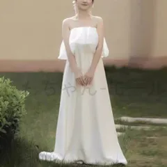 2025新作 ウェディングドレス ロングドレス ブライダル Aライン チューブトップ ハイウエスト かわいい オフショルダー 二次会 結婚式 前撮
