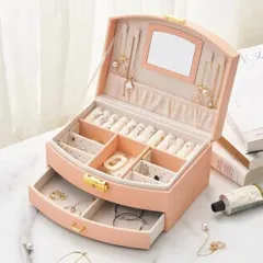 ☆ジュエリーボックス ジュエリー収納 アクセサリーケース 女の子 女性 人気 2層 鏡付き 大容量 小物入れ ピアス ネックレス PUレザー　指