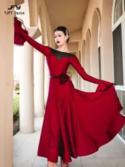 25年新作 新品未使用　黒赤ダンスドレス　社交、モダンダンスドレス、ワンピース、ダンス洋服 撮影会 舞台 イベント 花夢堂-167