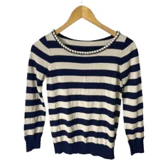 グリーンレーベルリラクシング ユナイテッドアローズ green label relaxing ボーダー ニット カットソー ビジュー装飾 長袖 38 ネイビー ベージュ系 ■GY14