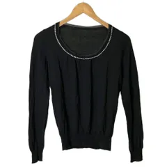 グリーンレーベルリラクシング ユナイテッドアローズ green label relaxing Uネック ラインストーン装飾 ウール ニット 長袖 セーター 40 L 黒 ブラック ■GY14