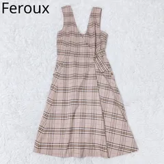フェルゥ　ロングワンピース　オールインワン　チェック柄　Vネック　Aライン　ウエストリボン　フェミニン　エレガント　配色　サイズ2   Mサイズ相当