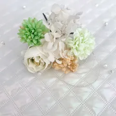 髪飾りセット　造花　グリーン