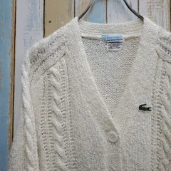 HA164☆ラコステ☆長袖カーディガン☆刺繍ロゴワッペン☆80s☆ワニ☆S相当