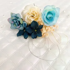 髪飾りセット　造花　ブルー