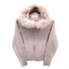 レッセパッセ LAISSE PASSE 短丈 ニット パーカー ジップ ファー フード パール ピンク 38 美品のサムネイル