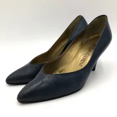 イヴサンローラン パンプス 22.5cm 35 1/2 ネイビー 紺 レザー YSL