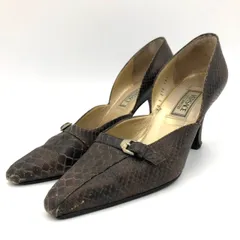 ジャンニ ヴェルサーチ VERSACE パンプス 型押し レザー ブラウン 22.5