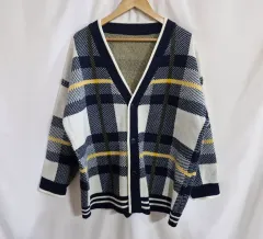 CHECKパータン Vネック ニット カーディガン
