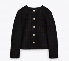 ZARA ツイード ジャケット ブラック m (テクスチャード ショート ブレーザー)