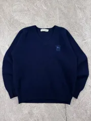 BURBERRY バーバリー ラムウール Vネック ニット ネイビー