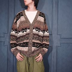 EU VINTAGE FAIRISLE PATTERNED WOVEN DESIGN KNIT CARDIGAN/ヨーロッパ古着フェアアイル柄織デザインニットカーディガン