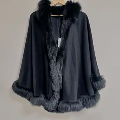 タグ付未使用 PRET A MAISON プレタメゾン ポンチョ ピュアカシミヤ× フォックスファー ブラック