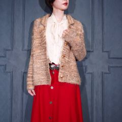 USA VINTAGE MOHAIR LIKE DESIGN MIX KNIT JACKET/アメリカ古着モヘア風ミックスニットジャケット(カーディガン)