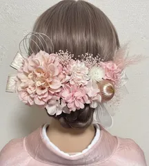 成人式髪飾り　結婚式　和装髪飾り 前取り　ヘッドパーツ　前取り　ドライフラワー　ピンク