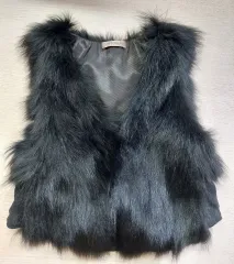 ダーマコレクション　リアルファーベスト 美品 ダーマコレクション フォックスファーベスト ￼ウール グレー