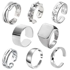 【数量限定】シルバー フリーサイズ 二重 連リング 8点セット 調節可能 リング おしゃれ シンプル メンズ 合金 人気 [Tiszink] プレゼント