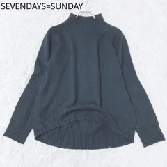セブンデイズサンデイ　ニット　ハイネック　オーバーサイズ　ラグランスリーブ　ラウンドヘム　スリット　カジュアル　シンプル　ネイビー系　Lサイズ