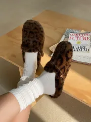 ヒョウ柄ファーミュールスリッパ23.5 - 新品