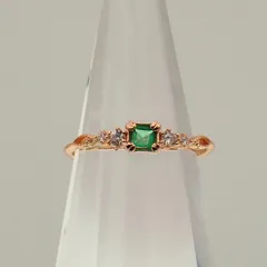 【エメラルド】フリーサイズリング【ピンクゴールドカラー】