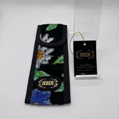 5992　良品　FEILER　フェイラー　 ペンケース　花柄　ブラック系　 黒　マルチカラー　シュニール織り　 タグあり　レディース