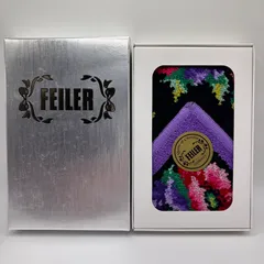 6001　美品　FEILER　フェイラー　ハンカチ　 ハンドタオル　花柄　ポピーズ　 パープル　ブラック　紫　黒　 シール付き　箱付き　レディース