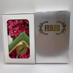6002　美品　FEILER　フェイラー　ハンカチ　 ハンドタオル　花柄　グリーン系　 緑　マルチカラー　シュニール織り　シール付き　箱付き　 レディース