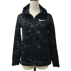 ナイキ NIKE パーカー ジャージ ジップアップ スタンドカラー スポーツウェア バスケ プリント ロゴ 総柄 裏起毛 長袖 L 黒 グレー ブラック