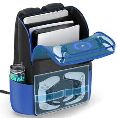 PS5 収納バッグ PS5用持ち運びケース PS5用バックパック プレステ5/新型PS5 Slim/PS5 Pro/PS Portal収納 保護ケース PS5周辺機器収納 大容量 撥水加工 持ち運び (青)☆彡 74572603