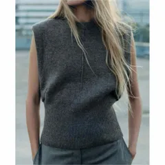 ZARA 今季 リブ編みウールニットベスト L グレー ザラ