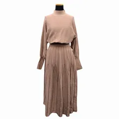 ラグナムーン LagunaMoon ボトルネック ニット ワンピース ウエストゴム ドルマンスリーブ ステッチ フレア M ベージュ レディース♪11