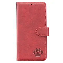 新品 case For iPhone 14 Pro ケース アイフォン14 プロケースカバー 手帳型猫の足跡 肉球 型押し柄 カード収納 スタンド機能付き マグネット付き 全面保護 財布型 (D3-赤 iPhone14 pro)