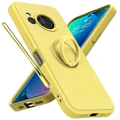 新品 AQUOS R8 用 ケース リング ストラップ付き SH-52D カバー ストラップホール付き ソフト シリコン ケース おしゃれ 耐衝撃 軽量 薄型 スタンド機能 車載ホルダー対応 アクオス R8 携帯ケース 黄 R-YTDS-R8-05