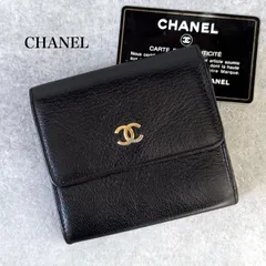 CHANEL シャネル ココマーク レザー 三つ折り財布 wホック ブラック 黒 ゴールド金具 3つ折り コンパクトウォレット シープスキン