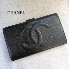 CHANEL シャネル デカココ がま口 二つ折り財布 キャビアスキン ブラック ゴールド金具 ロングウォレット