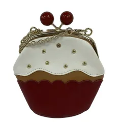 MARY QUANT(マリークワント) ショルダーバッグ レッド×白×ブラウン がま口/チェーンショルダー