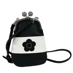 MARY QUANT(マリークワント) ショルダーバッグ 黒×白 がま口/フラワー/ボーダー