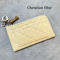 Christian Dior クリスチャンディオール Lady Dior Cosmos ジップ カードホルダー フラグメントケース カナージュ チャーム コンパクトウォレット コインケース 小銭入れ ロゴ メタルスウィングチャーム 日本限定 パステルイエロー