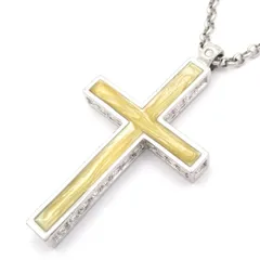 SWAROVSKI(スワロフスキー) ネックレス美品  - クリア×シルバー×アイボリー クロス(十字架)