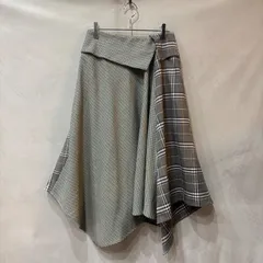 Mila owen ミラオーウェン ウエスト折り返し アシメ ヘムスカート ブラウン系 チェック 1 09WFS184112 レディース 美品 USED