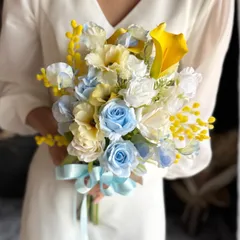 爽やか黄色×ブルークラッチブーケ☆ブートニア
