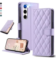 ★UnivoColors Galaxy S23 (SC-51D/SCG19) キルティングレザー調 手帳型ケース エレガント 高質PU マグネット開閉式 カード収納機能 スタンド機能 液晶全面保護 レンズ保護 ストラップ付属(パープル)