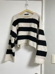 ザラ ブラック ストライプ ダメージ ルーズフィット ニット
