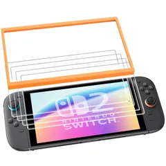 【4枚入り】Switch 2 保護フィルム +専用ガイドフレーム付き 貼り付け簡単 自動吸着 全面保護 耐衝撃 9H硬度 指紋防止 気泡ゼロ 2.5Dラウンドエッジ加工 高透過率 KoyeHub スイッチ2 フィルム