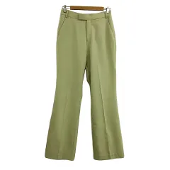 ローリーズファーム LOWRYS FARM パンツ フレア ストレート ロング センタープレス 無地 L 緑 黄 グリーン イエロー