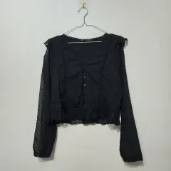 ZARA ザラ シースルー フリル レース ブラウス S ブラック Vネック 長袖
