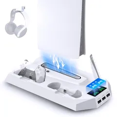 PS5 Pro/PS5/PS5 Slim対応 縦置きスタンド 【冷却ファン?多機能収納】急速充電 PS5冷却ファン 3段階風速調整 コントローラーデュアル?用 放熱対策 過充電防止 充電指示ランプ付 PS5 周辺 スタンド PS5/PS5 P 21525734